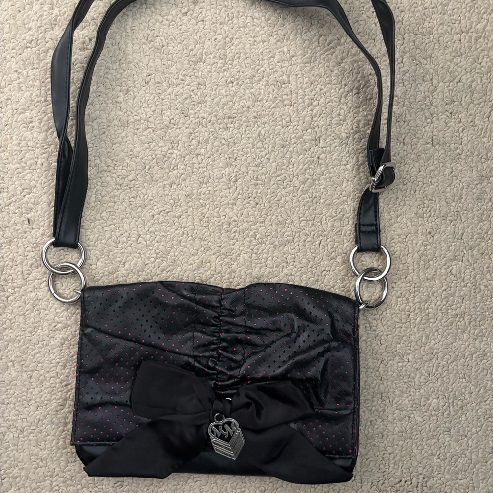Metal Mulisha Black and Pink Polka Dot Shoulder Bag